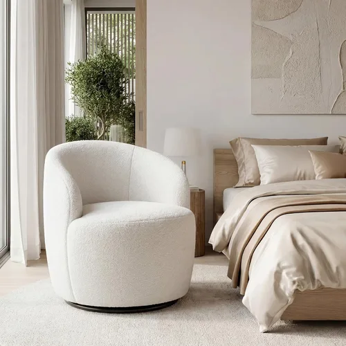 Miniatura 6 de FOXHUNTER Silla giratoria de barril, sillón individual pequeño de 360°, cómodo sofá redondo, sillas de botón acolchadas, modernas sillas de acento
