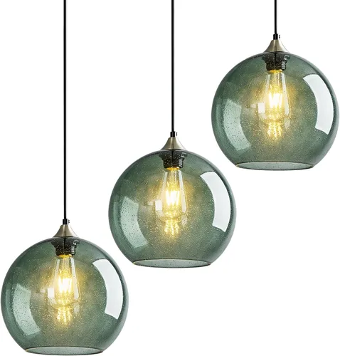 Miniatura 39 de Luces colgantes de vidrio marrón claro, iluminación de isla de cocina, lámparas colgantes de globo, iluminación colgante moderna para dormitorio