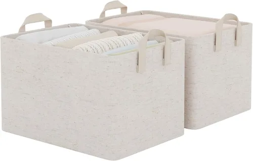 Miniatura 9 de StorageWorks Closet Storage Bins, Storage Baskets for Shelves, Closet Organizers and Storage Bins with Metal Frame, Handles, Beige, Cool Silky