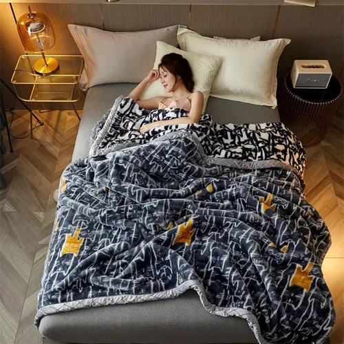 Miniatura 10 de LGYKUMEG - Manta de visón coreana de 59x79 pulgadas, manta suave y cálida de felpa sedosa - Manta reversible de 2 capas Raschel para cama individual
