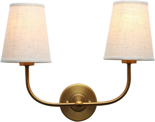 Miniatura 10 de Permo Lámpara de pared industrial rústica clásica con embudo acampanado de tela de lino, para mesita de noche, para dormitorio, lectura de noche