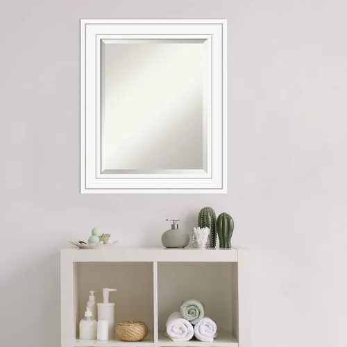 Miniatura 5 de Amanti Art - Espejo de baño blanco para sobre lavabo, espejo de tocador rectangular blanco de 25x21, marco de madera pequeño y casual, se cuelga