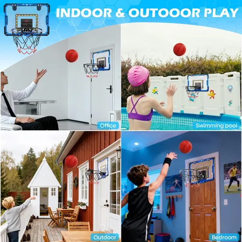 Miniatura 3 de Indoor Basketball Hoop for Kids, Over The Door Mini Basketball Hoop Set with LED Lights, Scoreboard, 4 Balls & Sound Effects - Indoor Toys Gift for