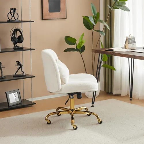 Miniatura 5 de VINGLI Silla de Oficina Ancha con Patas Cruzadas, Silla de Escritorio Ergonómica Buttprint Cómoda con Almohada y Base Dorada, Doble Uso con/sin