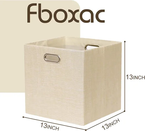 Miniatura 3 de Contenedores de almacenamiento de 13 x 13 pulgadas, caja plegable de lino con asas, cesta de organización plegable, juego de 4 cajones de gran