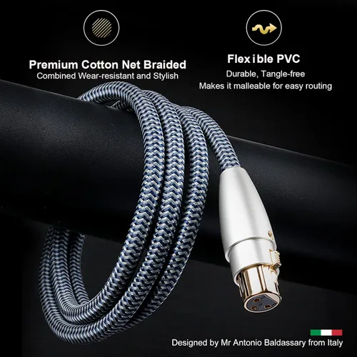 Miniatura 4 de Cable XLR equilibrado, paquete de 2, macho a hembra, 3 pines, 2.4 pies/2.5 ft, chapado en oro de 24 quilates