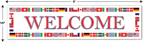 Miniatura 2 de Banners de bienvenida internacionales (diseños asstd) accesorio de fiesta (1 unidad) (2/paquete)