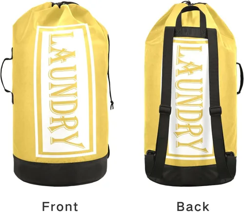 Miniatura 4 de Bolsa de lavandería de viaje de nailon amarillo limón para equipaje sucio resistente organizador de ropa sucia con cierre de cordón y correas
