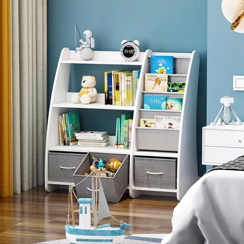 Miniatura 30 de Estantería de 4 niveles para niños de madera, estantería de cinco capas para libros de niños, estante de almacenamiento para bebés y niños pequeños