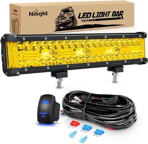 Miniatura 10 de Nilight Juego de barra de luz LED, 300 W, 300 W, triple fila de inundación de foco de trabajo, 2 piezas de 4 pulgadas 60 W triple fila LED con arnés