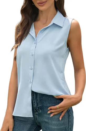 Miniatura 9 de JTD Camisas sin mangas con botones para mujer, tops casuales con cuello, camiseta sin mangas con cuello en V, blusas de verano para trabajo