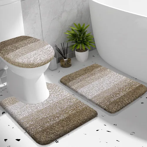 Miniatura 7 de OLANLY Juego de alfombras de baño de 3 piezas, alfombra de baño de microfibra suave absorbente, alfombra de contorno en forma de U para inodoro