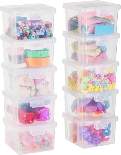 Paquete de 10 cajas organizadoras de cuentas, pequeños recipientes de plástico transparente con tapas, almacenamiento de manualidades para cuentas,
