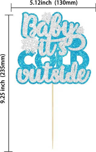 Miniatura 2 de 1 unidad de decoración de pastel de copo de nieve de "Bebé, hace frío afuera" con purpurina, decoración de pastel de baby shower de invierno