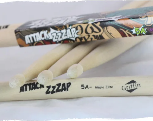 Miniatura 4 de GRIFFIN Attack Zzzap - 4 pares de palos de madera de arce selecta de élite tamaño 5A – Equilibrado, nivelado y recto – Drummers Percussion Classic