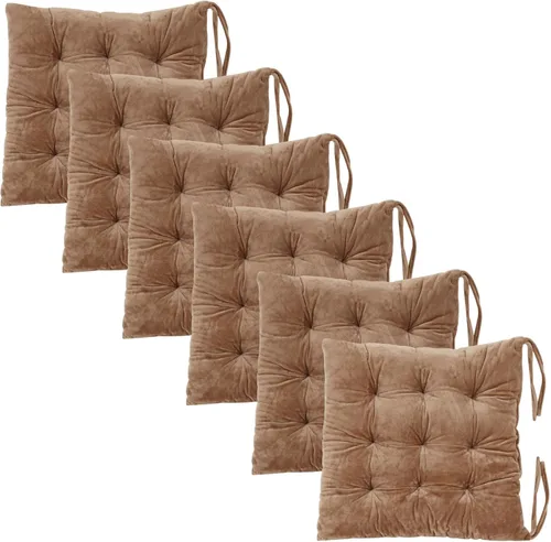 Miniatura 27 de Juego de 2 cojines para sillas de comedor con lazos, almohadilla antideslizante para silla de cocina para interior y tapete de asiento de comedor
