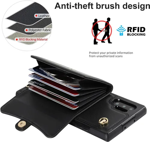 Miniatura 4 de Asuwish Funda de teléfono para Samsung Galaxy Note 10 5G con bloqueo RFID, tarjetero de crédito, correa cruzada de muñeca, accesorios de cuero