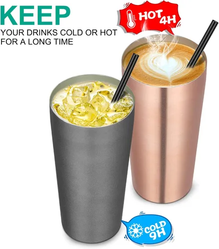 Miniatura 4 de VEGOND Vaso de 20oz a granel con tapa y pajita, vaso aislado al vacío de acero inoxidable de doble pared para café, viaje, paquete de 1 unidad, oro