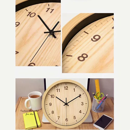 Miniatura 3 de Reloj de pared silencioso de grano de madera de 7.9 in, de cuarzo moderno, funciona con pilas, para sala de estar, cocina, dormitorio