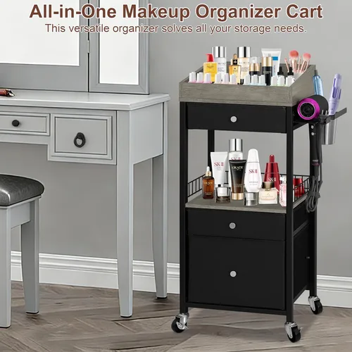 Miniatura 2 de Carrito organizador de maquillaje con 3 cajones, carrito de almacenamiento de cosméticos rodante con divisores ajustables, soporte de herramientas