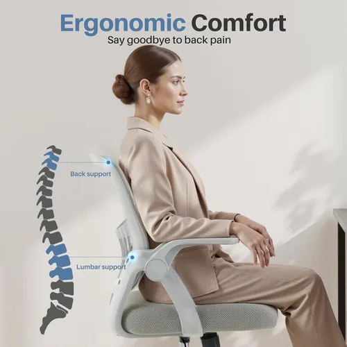 Miniatura 5 de DUMOS Silla de computadora de oficina en casa, escritorio ergonómico de respaldo medio con soporte lumbar y modo mecedor, altura ajustable con Brazo