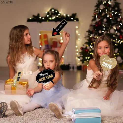 Miniatura 7 de KatchOn, Accesorios para cabina de fotos de Año Nuevo con purpurina 2026 – Paquete de 32 Accesorios de cabina de fotos de Nochevieja