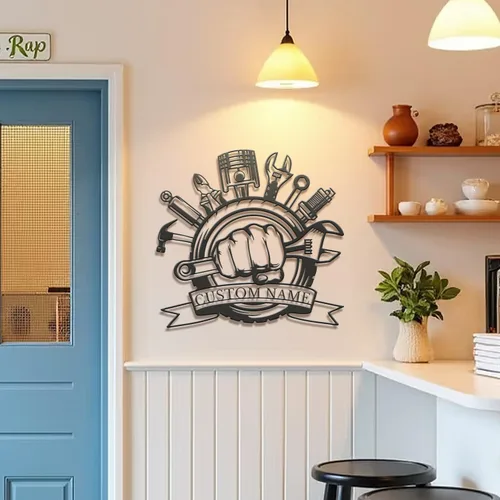 Miniatura 6 de Letrero de metal personalizado para garaje, arte de pared de taller personalizado, decoración mecánica para hombres, día del padre para los amantes