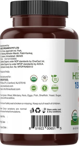 Miniatura 5 de Brieofood Hibisco orgánico 1500 mg, 45 porciones, vegetariano, sin gluten, 90 tabletas vegetarianas