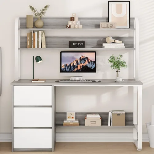 Miniatura 11 de MaverickFurni Escritorio de computadora con gabinete, escritorio pequeño de 47 pulgadas con 3 cajones para dormitorio, escritorio de estudio