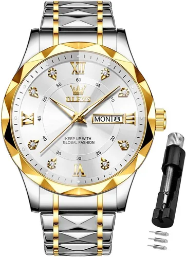 Miniatura 13 de OLEVS - Relojes para hombre de diamantes de lujo, casual, esfera grande, acero inoxidable, impermeable, para negocios, de vestir, analógico