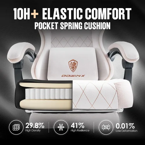 Miniatura 4 de Dowinx Silla de juegos con cojín de resorte de bolsillo, respaldo alto, silla giratoria ergonómica de 360° para juegos de oficina, soporte lumbar