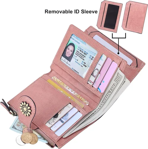 Miniatura 2 de Lavemi Cartera de cuero para mujer, pequeña, compacta, con bloqueo RFID, con bolsillo con cremallera