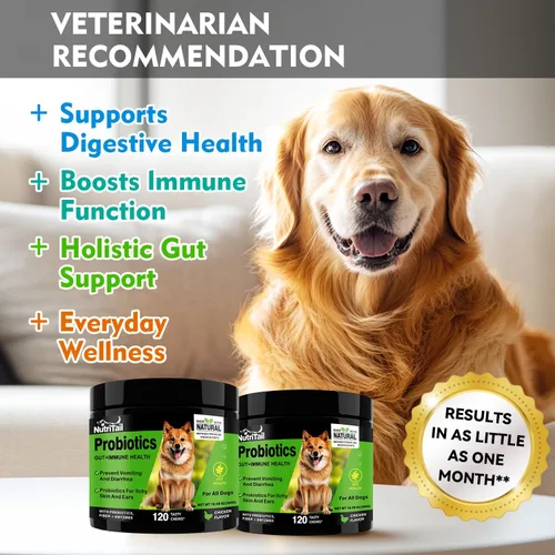Miniatura 2 de Probióticos para perros – Masticables suaves para apoyo digestivo e inmunológico con prebióticos, fibra y enzimas – Alivia la diarrea, los gases