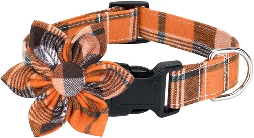Miniatura 6 de Malier Collar de Navidad para perro con flor, clásico collar de perro a cuadros de búfalo con hebilla, collares de Navidad ajustables con pajarita