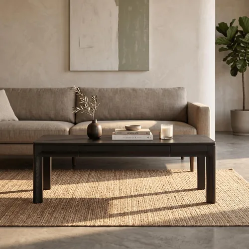 NTC Flow Mesa de Café Moderna de Madera Rectangular con Cajón Oculto – Resistente al Agua y al Calor, Negro Quemado
