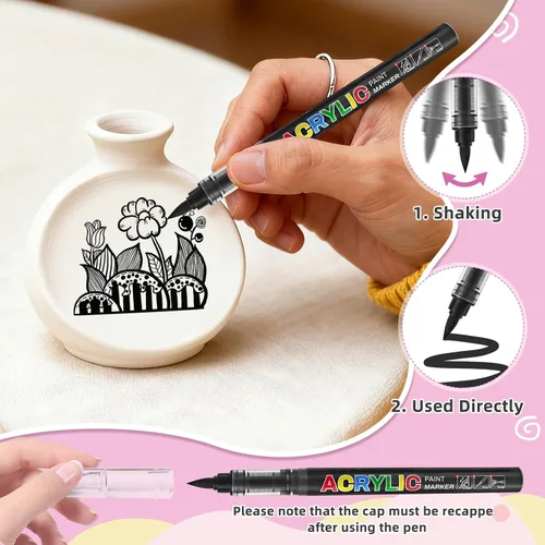 Miniatura 6 de Surcotto 12 marcadores de pintura acrílica negra, bolígrafos y marcadores de punta de pincel suave, bolígrafos de pintura acrílica para madera