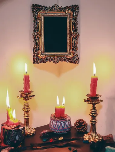 Miniatura 5 de Espejo rascador negro – Herramientas de brujería Kit de altar suministros para adivinación – Espejo cuadrado decorativo, marco dorado oscuro, 7.1