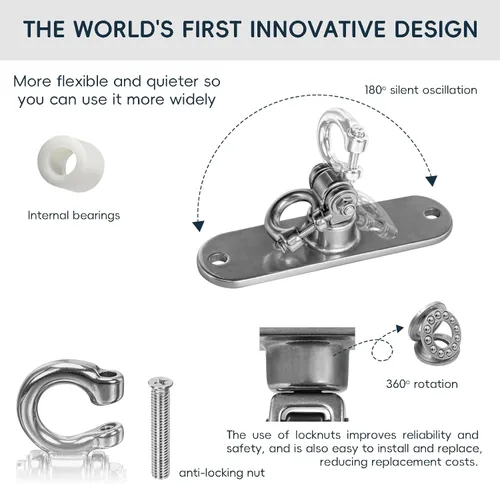 Miniatura 2 de Colgador de Columpio de Acero Inoxidable Resistente con Rodamientos Lisos 180°+360° Hardware de Columpio, Capacidad de 1500 lb Hamaca de Yoga