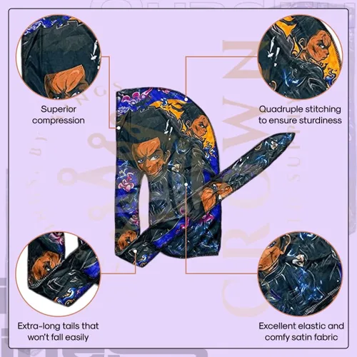 Miniatura 3 de Art Silky Durag con colas largas y anchas, durags de tela de seda suave satinada para mayor comodidad y compresión