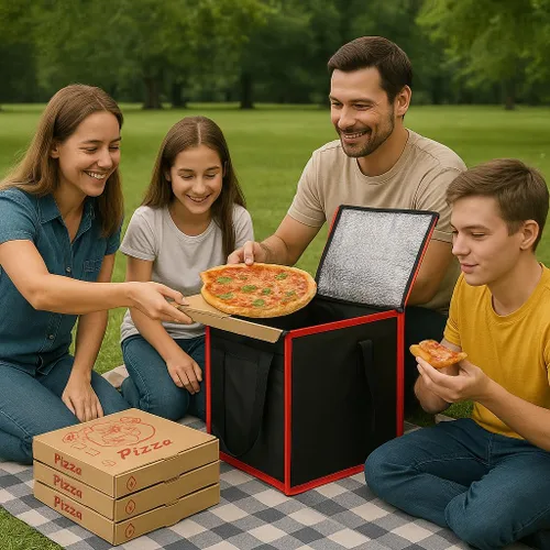 Miniatura 8 de Bodaon Bolsa de entrega de pizza aislada, 16 x 16 x 14 pulgadas, bolsas calentadoras de pizza para llevar caliente, bolsa de entrega comercial, Rojo