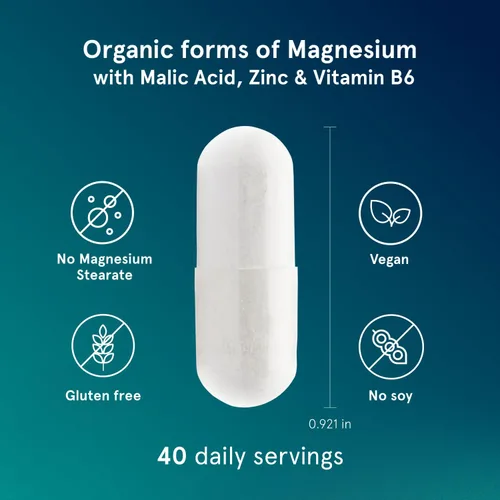 Miniatura 6 de Puori Suplemento complejo de magnesio – Taurinato de magnesio y gluconato de alta absorción, zinc, vitamina B6 y ácido málico para apoyo al sueño