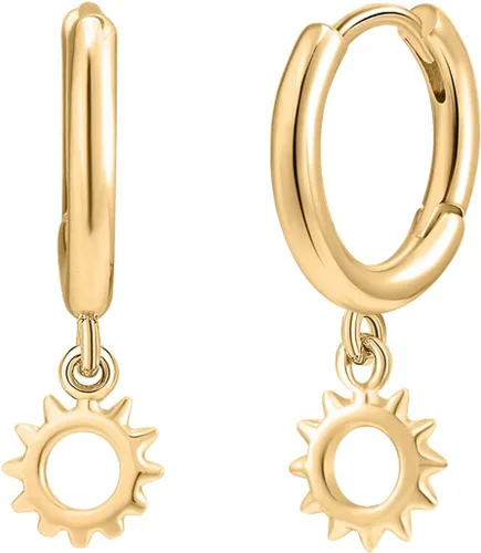 SANNYRA Aretes de aro para mujer, chapados en oro de 14 quilates, circonita cúbica, luna, estrella, rayo, mal de ojo, aretes colgantes para mujer
