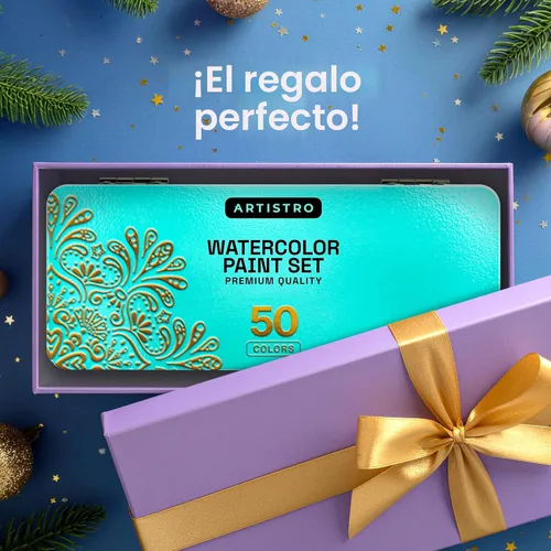 Miniatura 8 de ARTISTRO Juego de pintura de acuarela de 50 colores, kit de arte de pintura portátil con paleta y bolígrafos de pincel, juego de acuarela de viaje