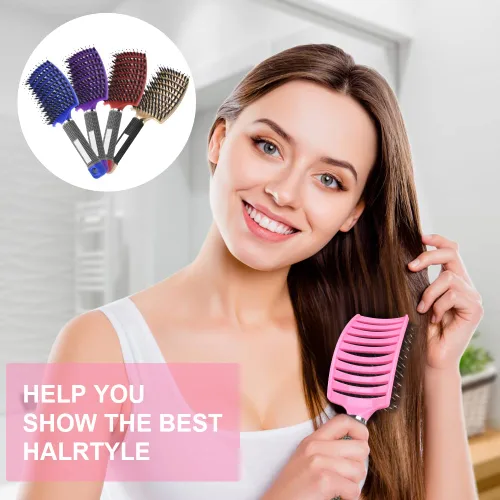 Miniatura 7 de URAQT Cepillo de pelo, amplio y curvado para mujeres y hombres, cepillo desenredante con cerdas de jabalí para enredos y nudos, cepillo de pelo