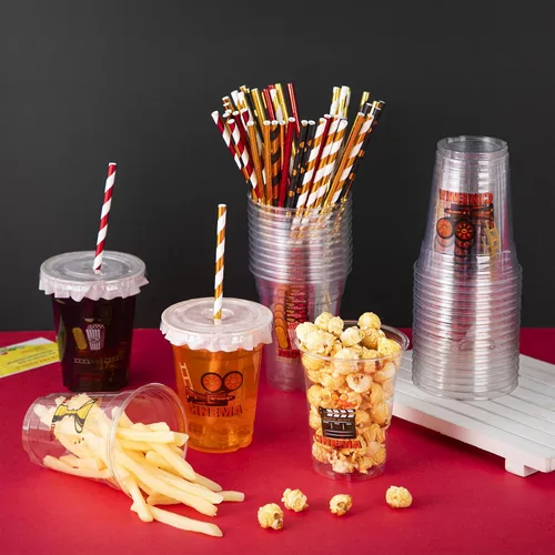 Miniatura 4 de FoldTier 50 piezas de tazas para noche de cine 12 oz Tazas de plástico desechables con pajitas y tapas, tazas transparentes para cine, tazas