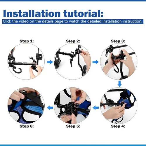 Miniatura 7 de Silla de ruedas para perros pequeños para patas traseras, perro estable, carrito para patas traseras discapacitadas, silla de ruedas ajustable