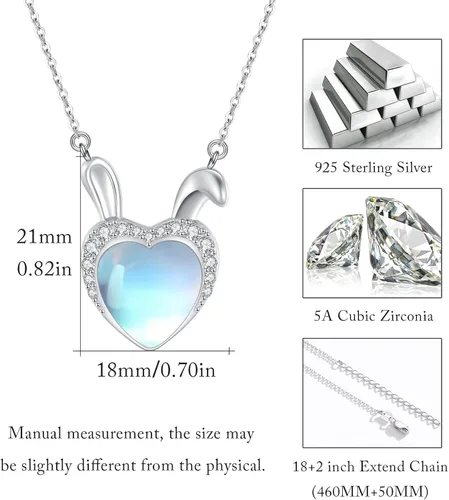 Miniatura 2 de CUOKA MIRACLE Collar de piedra de luna, plata de ley 925, luna y corazón en forma de estrella, collar de piedra lunar sintética arco iris, cadena