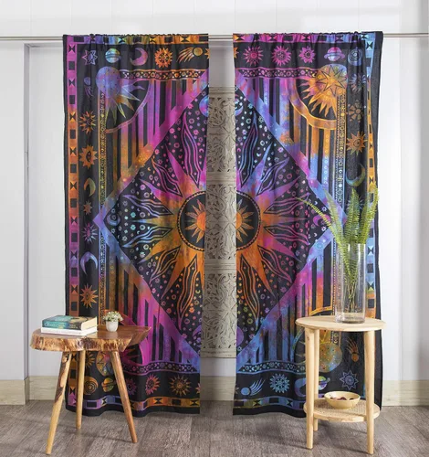 Miniatura 7 de Popular Handicrafts – Cortinas de ventana con diseño de mandala hippie indio, estilo bohemio, sol ardiente, luna gitana, hermosas cortinas