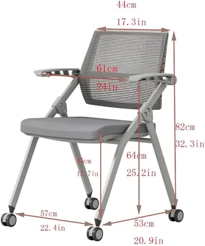 Miniatura 3 de 【1 unidad】 Silla ergonómica con ruedas giratorias de malla para anidación de invitados, apilamiento para oficina, escuela, aula, entrenamiento