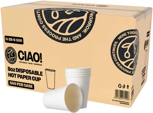 Miniatura 22 de CIAO! Vaso caliente de papel blanco de 20 onzas, desechable, 3.543 in de diámetro, 600